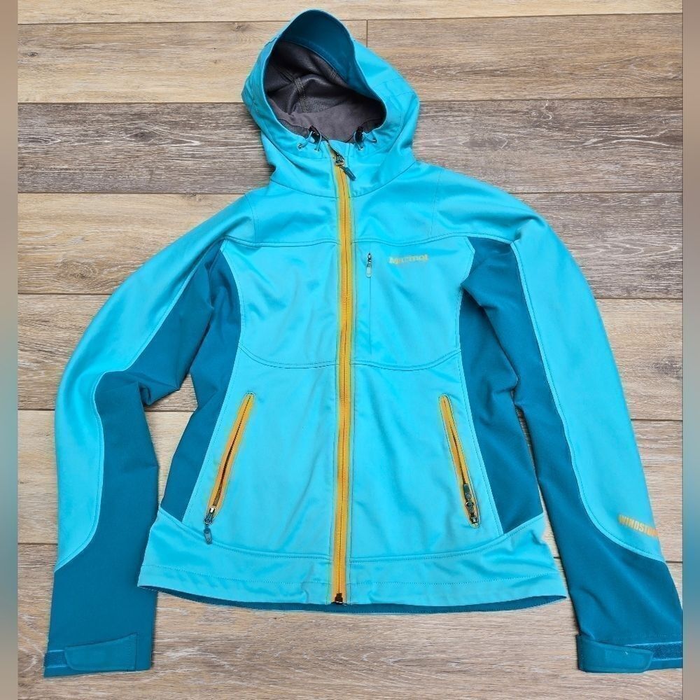 Marmot Soft Shell Wind Stopper Jacket blue teal orange XS